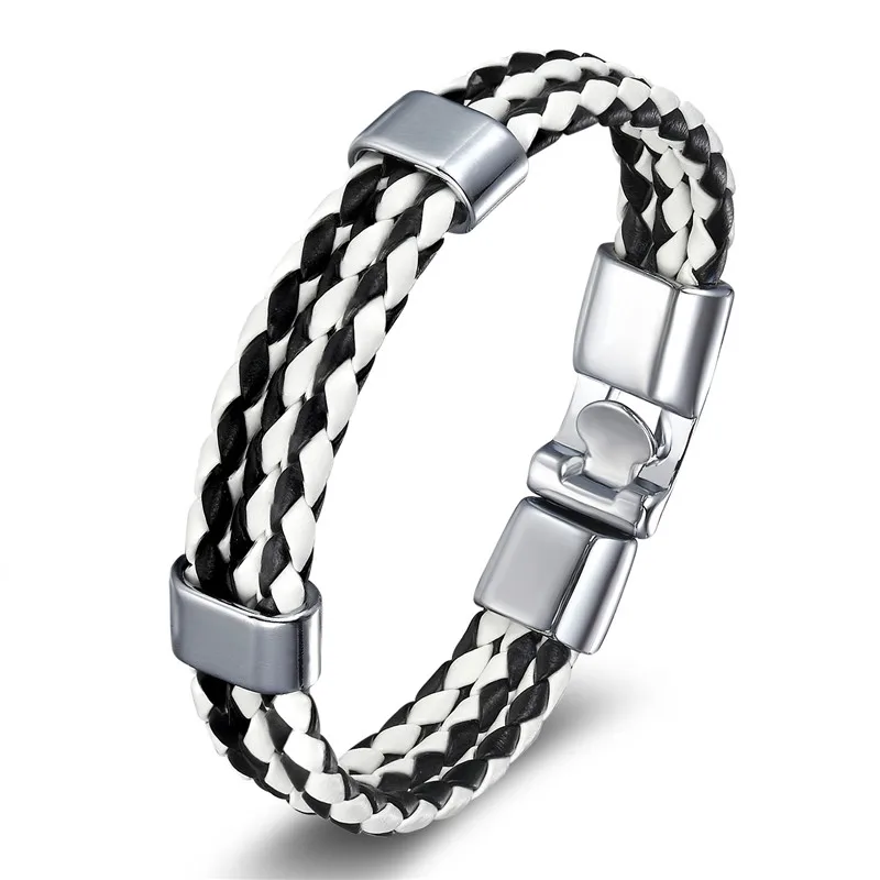 

2019 New Fashion Jewelry Leather Bracelet Black And White Bracelet Men Casual Personality Vintage Punk Bracelet