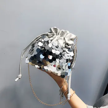 

Chain small bag female 2020 new sequins wild shoulder Messenger bag fashion personality drawstring bucket bag