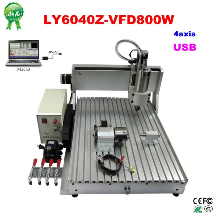 No tax line to Russia,ball screw cnc machine 6040 800w 4axis carving