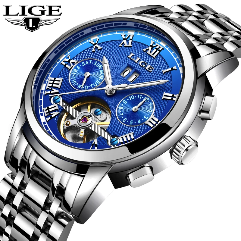 

LIGE Mens Watches Top Brand Business Watch Men Automatic Mechanical Stainless Steel Fashion Waterproof Watch Relogio Masculino