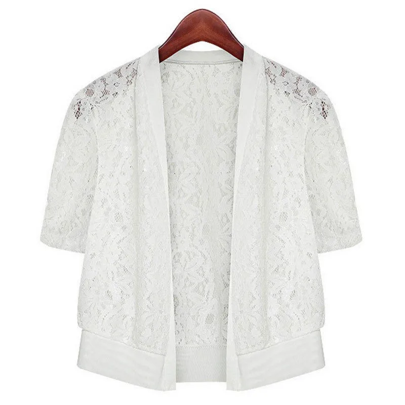 2018 زائد حجم النساء الملابس 5xl 4xl xxxl السيدات الأبيض الدانتيل بلوزة الصيف سترة معطف أسود الكروشيه مثير الإناث بلوزة قميص