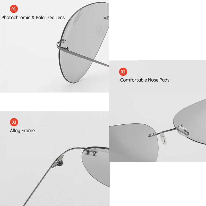 Фотохромные поляризованные солнцезащитные очки-светильник без оправы, титановая рука, хамелеон, обесцвечивание, солнцезащитные очки для мужчин и женщин, авиационная площадь