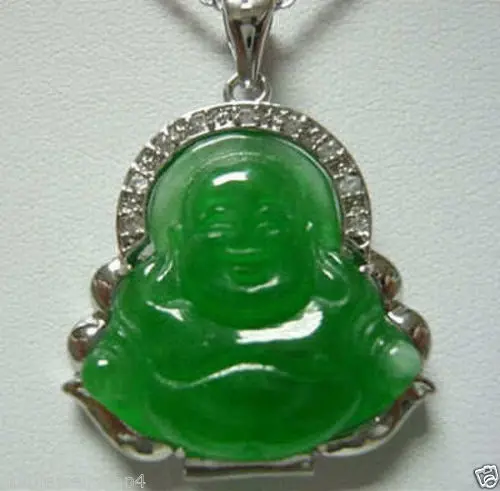 

huij 003822 New Jewelry Green Silver Plated Buddha Pendant Necklace + Free Chain