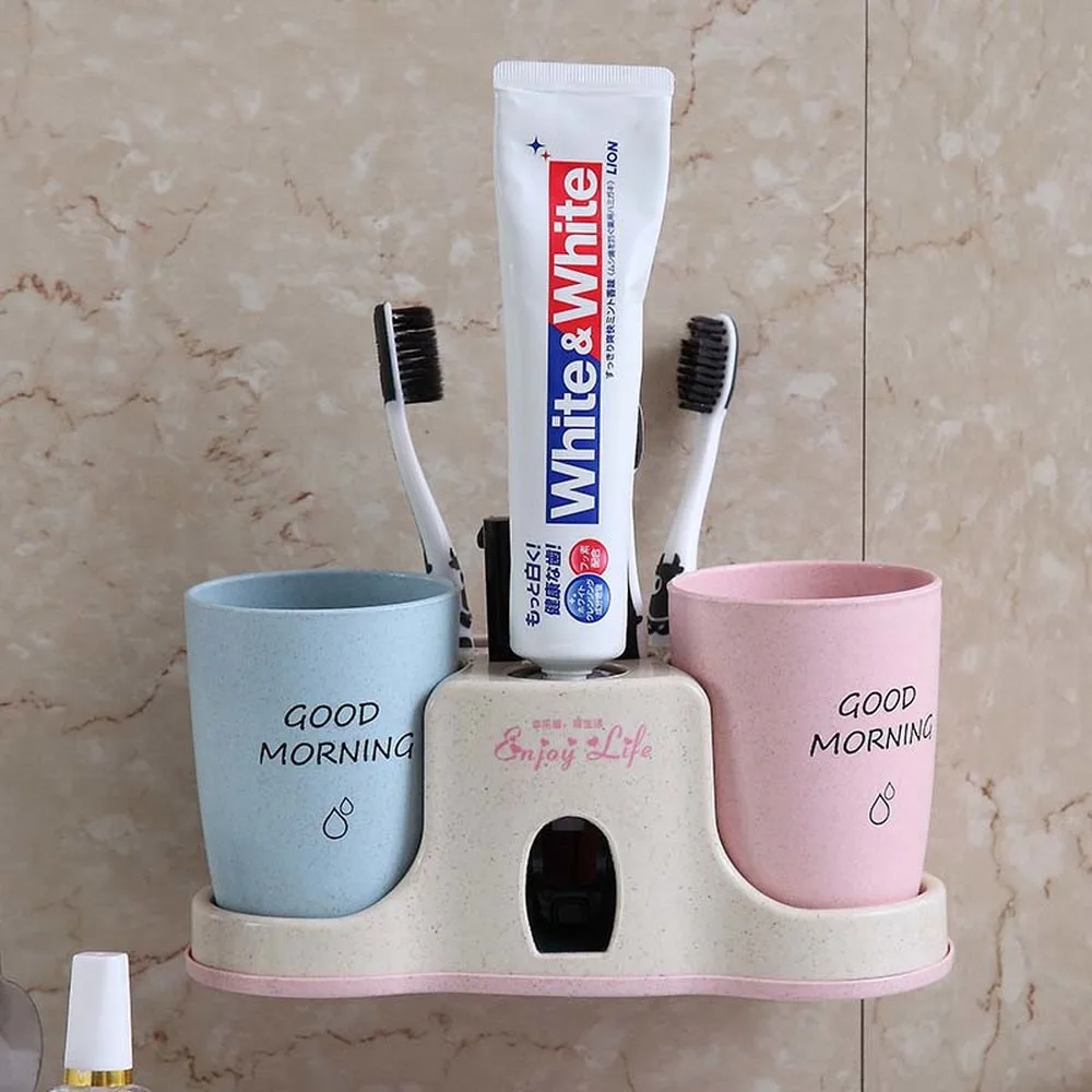 

Wheat automatic toothpaste suction wall toothbrush rack toothpaste rack mouth mug toothbrush holder set LO7161050