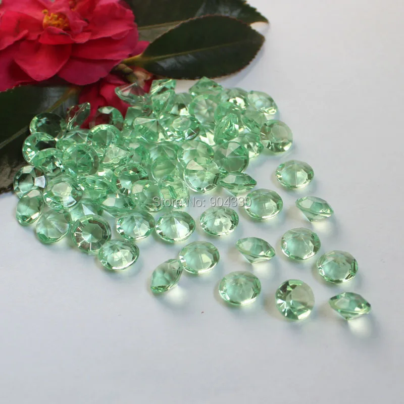 

Free Shipping LANZZAY 200pcs Sage Green 10mm 4 Carat Acrylic Crystals Diamond Confetti Wedding Party Decoration High Clarity