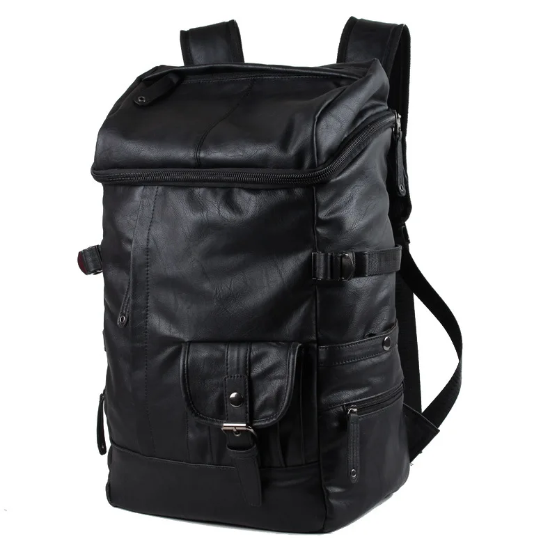 Рюкзак для мужчин, уличная сумка из искусственной кожи, Мужская Уличная школьная Подростковая многофункциональная походная дорожная сумка, рюкзак для мужчин - Цвет: Black