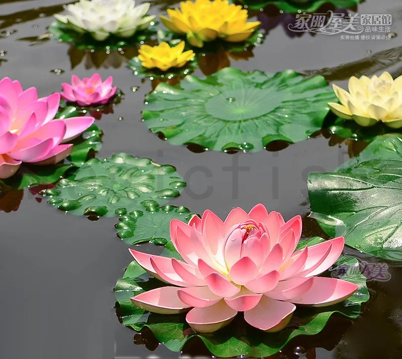 4PCS Floating Pond Decor Water Lily Lotus Foam Flower Artificial Water Lilies Floating Ornament For Pond Pool Aquarium Home Garden Party Special Decoration