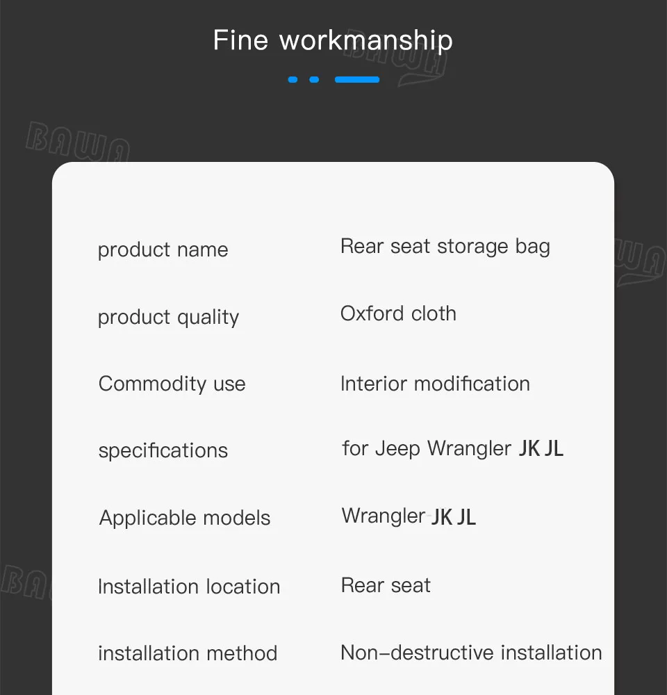 BAWA укладка для Jeep Wrangler JK JL сумка для хранения сидений для Jeep Wrangler JK JL 2007- аксессуары для салона автомобиля