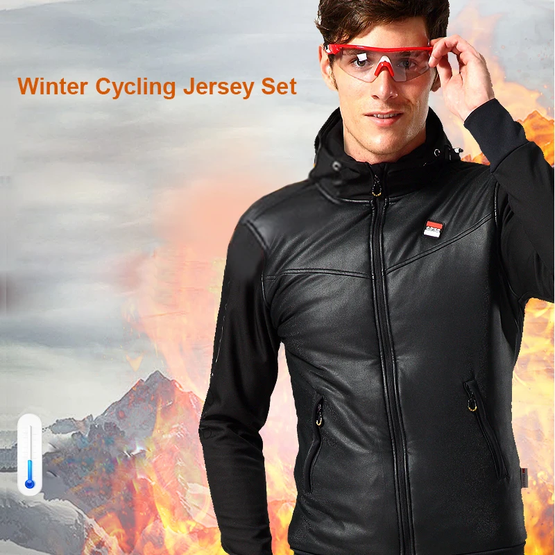 Зимний комплект из Джерси для велоспорта с шапкой для мужчин и женщин, теплая ветрозащитная одежда для велоспорта, куртка и штаны для спорта на открытом воздухе, Экипировка для мужчин