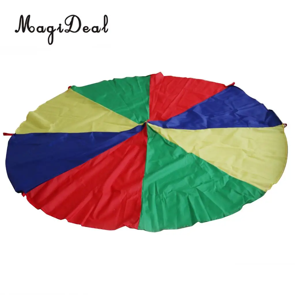 6.5 Feet 8 Handles Children Kids Rainbow Parachute Training Toy Game Colorful for Park Garden Party Picnic Outdoor Indoor Toy