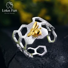 Lotus Fun Real 925 Sterling Silver Natural Handmade Fine Jewelry Honeycomb Open Ring Home Guard Gold