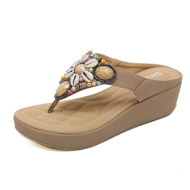 

SIKETU 2018 new national sandals and slippers leisure beaded slope with large sandals and sandals wholesale