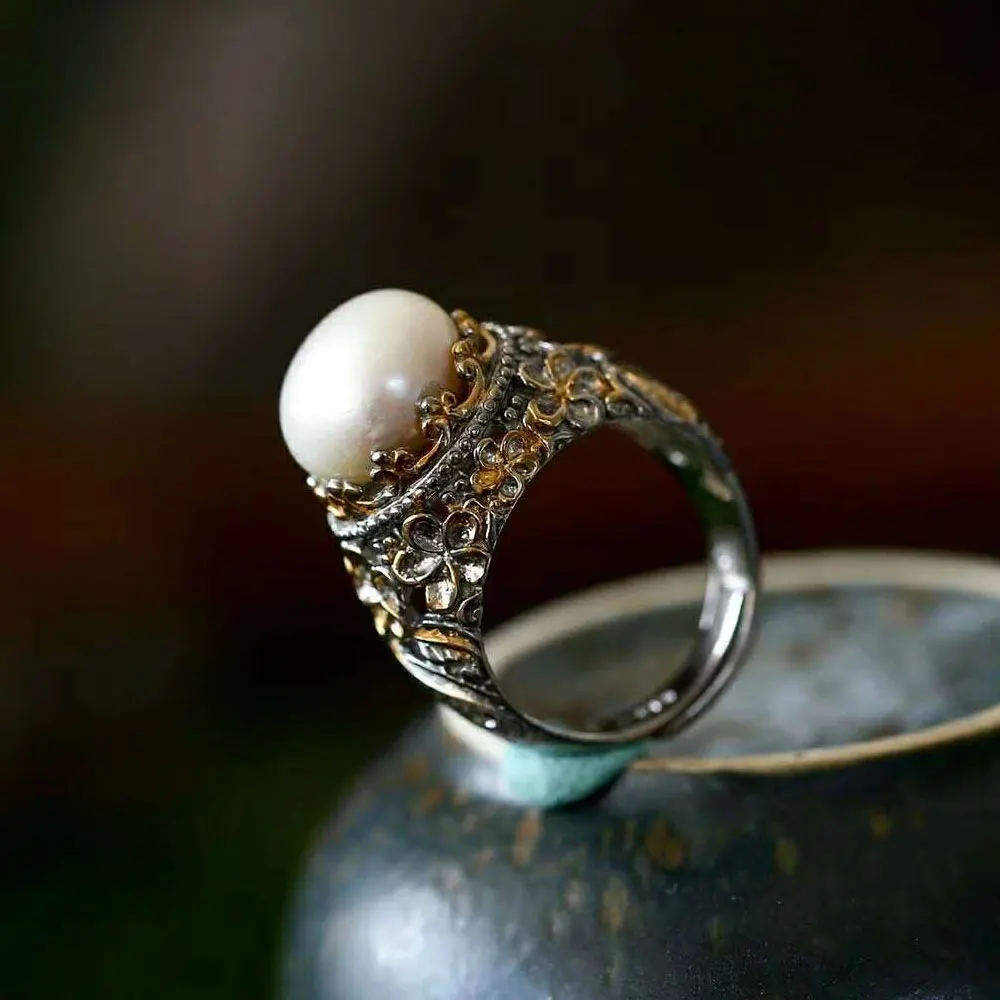 

RADHORSE 925 Silver Rings for Women Fine Jewelry Pearl Flower luxurious Modeling Sterling Silver Ring Adjustable Ring