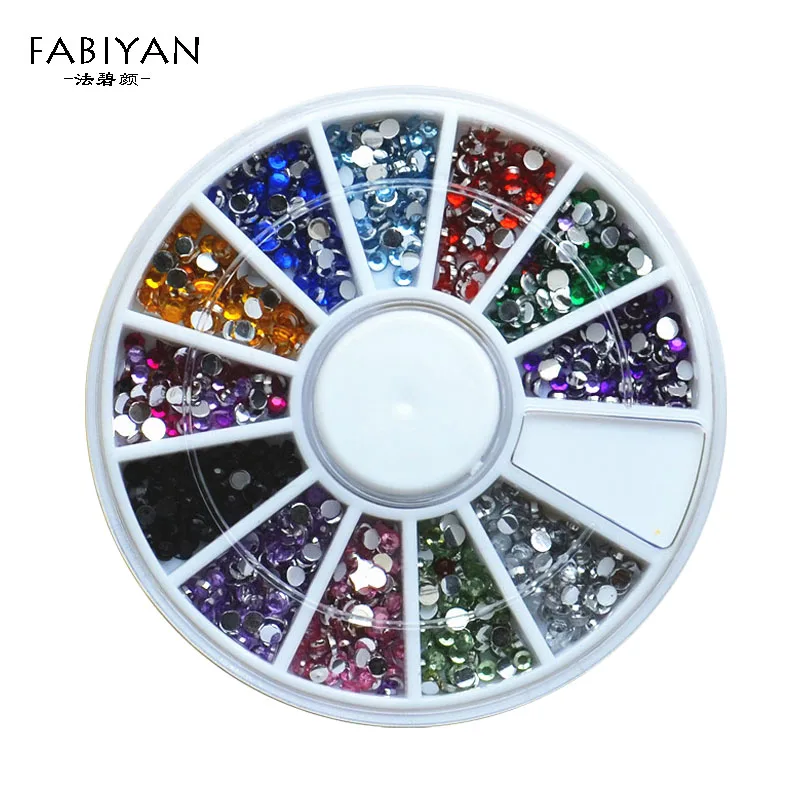 

12 Color 3D Round Acrylic Studs Glitter Rhinestone Crystal Wheel DIY Nail Art Decoration Phone Manicure Tips Tool Jewelry Beauty