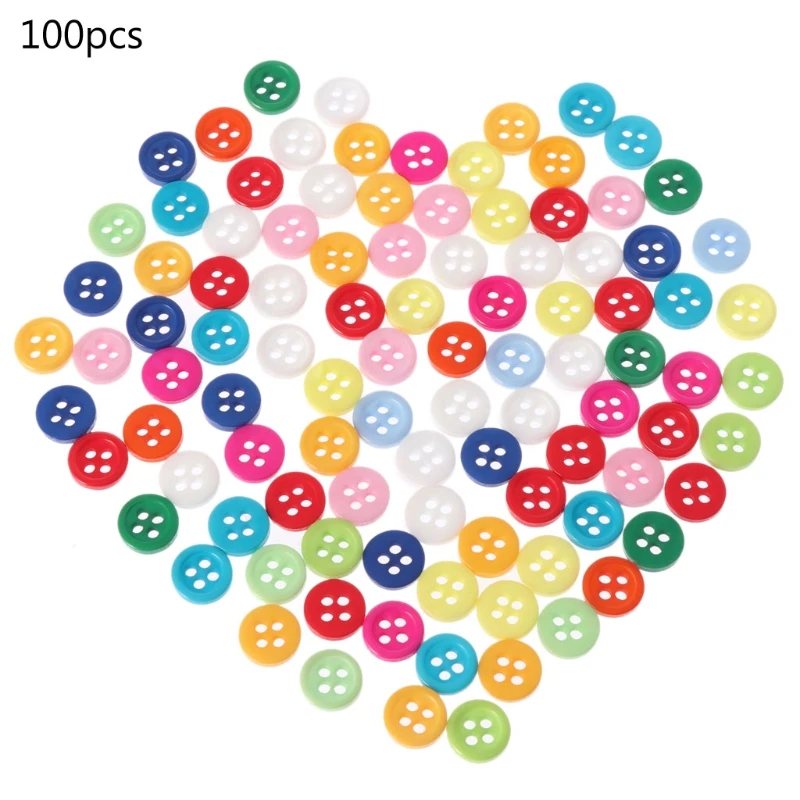 

100Pcs 4 Holes Mixed Color Round Resin Buttons Fit For Sewing And Scrapbook 9mm