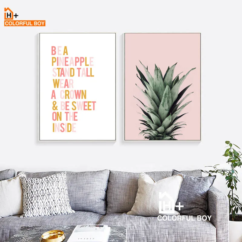 

Pineapple Leaves Plants Quotes Wall Art Canvas Painting Nordic Posters And Prints Wall Pictures For Living Room Bedroom Decor