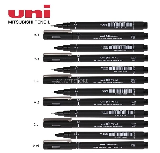 Uni : Pin Waterproof Lightfast Drawing Pen : Set of 8 : Handwriting Set