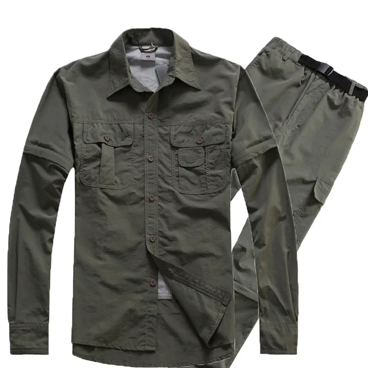 LIS ALICES Новая мужская армейская одежда Весенняя Военная Рубашка быстросохнущая тактическая рубашка и брюки летние Съемные рубашки с длинным рукавом - Цвет: set