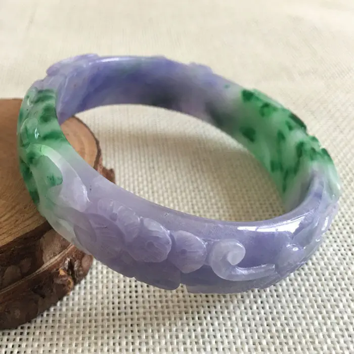 

2008 Chinese Hand-carved Lavende Purple Green Jadeite Jade Bangle Bracelet 60mm 28% 10.13