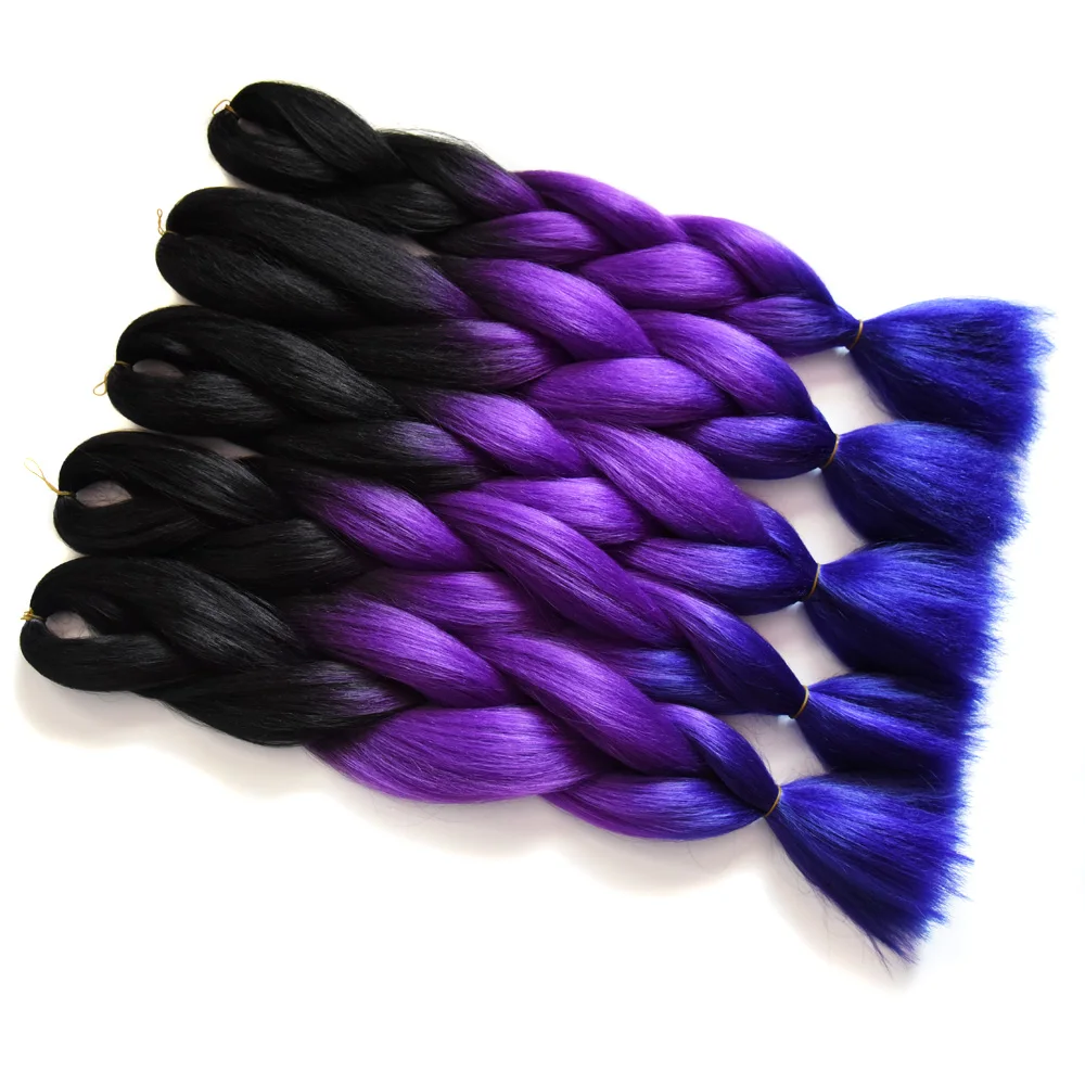 Sallyhair, 24 дюйма, Омбре, плетение волос, 3 тона, черный, синий, серебряный цвет, огромные косички, высокотемпературное волокно, синтетические волосы для наращивания