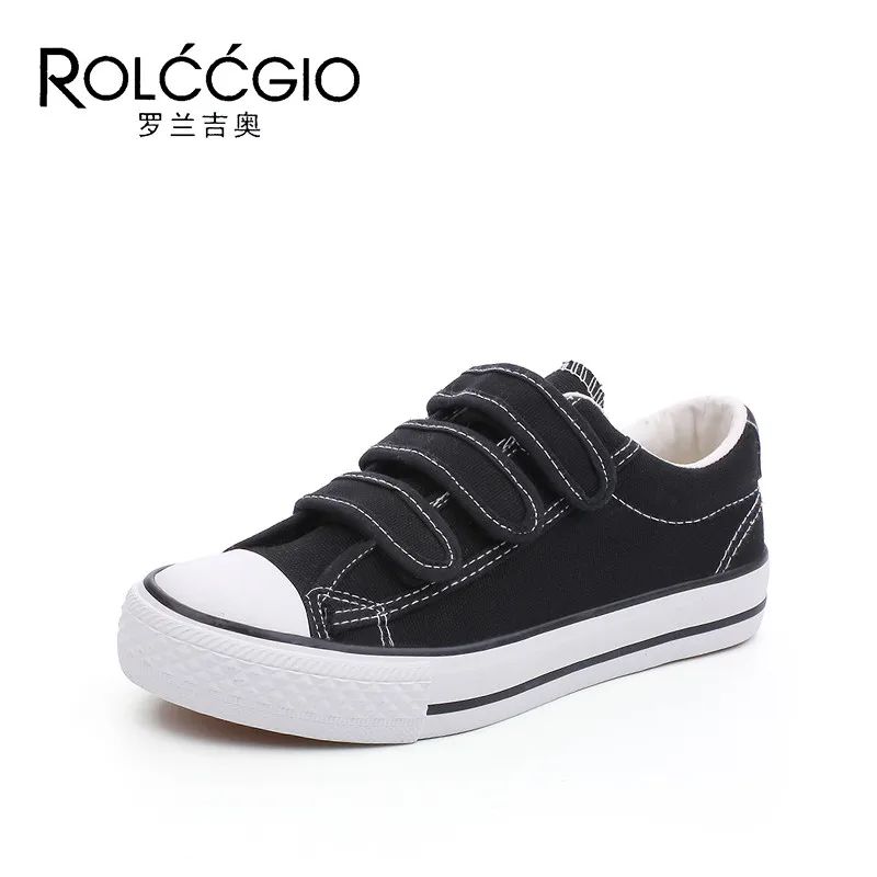 

ROLCCGIO 2018 Summer New Arrival Woman Low Cut Canvas Shoe Fashion Magic Clasp Vulcanized Shoes Sneaker