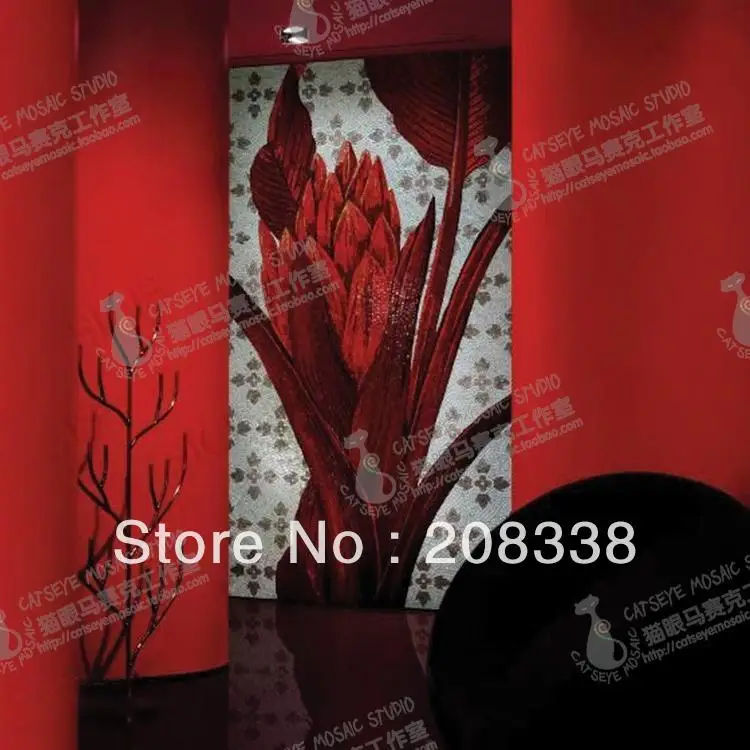 

Colorful Red Flower Glass Mosaic Art Tile Mural Tiles