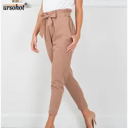 Ursohot одноцветное из искусственной замши карандаш брюки Для женщин молнии длинные брюки женские Высокая Талия повседневные штаны Винтаж