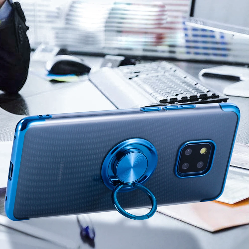Ascromy For Huawei Mate 20 Pro Case 360 Degree Ring Stand TPU Bumper Plating Transparent Case Cover for Huawei P20 Lite Honor 10 Luxury Accessories (4)