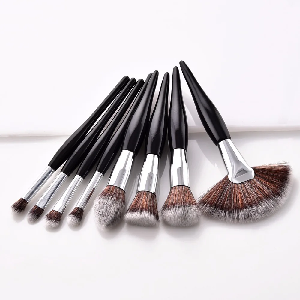 8 pcs/set makeup brush kit soft synthetic head wood handle brushes fan