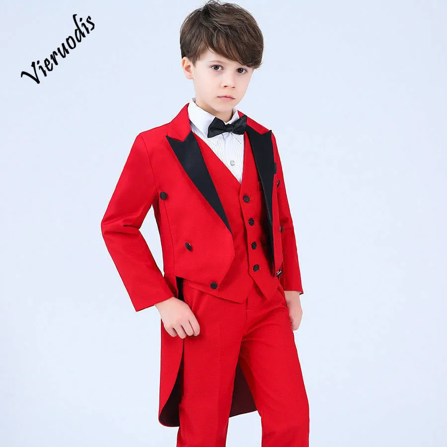 

Red Boy's Wedding Suits Flower Kids Children Groomsman Suit Tailcoat Black Lapel