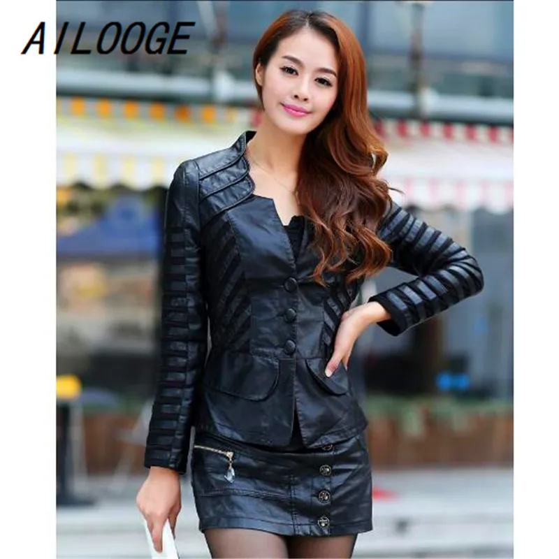 

AILOOGE Fashion Spring Women Pu Leather Jacket Slim Motorcycle Jacket Femininos Plus Size 4xl Elegant Punk Coat Biker Outwear