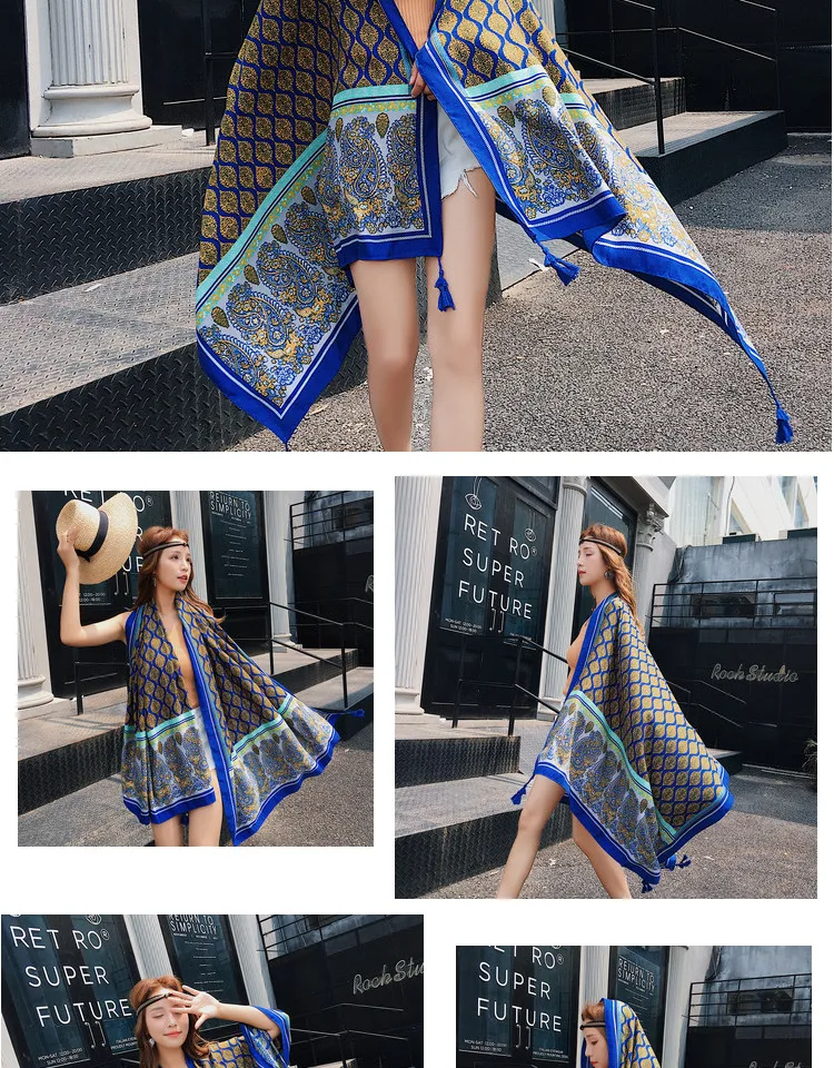 Шелковый шарф женский летний морской Солнцезащитная шаль шарф двойного назначения Changsha пляжный шарф супер-Большой Baitachun пляжный шарф