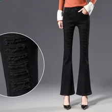 ACRMRAC женские джинсы осенние черные рваные с высокой талией обтягивающие джинсы тонкие джинсы большого размера женские