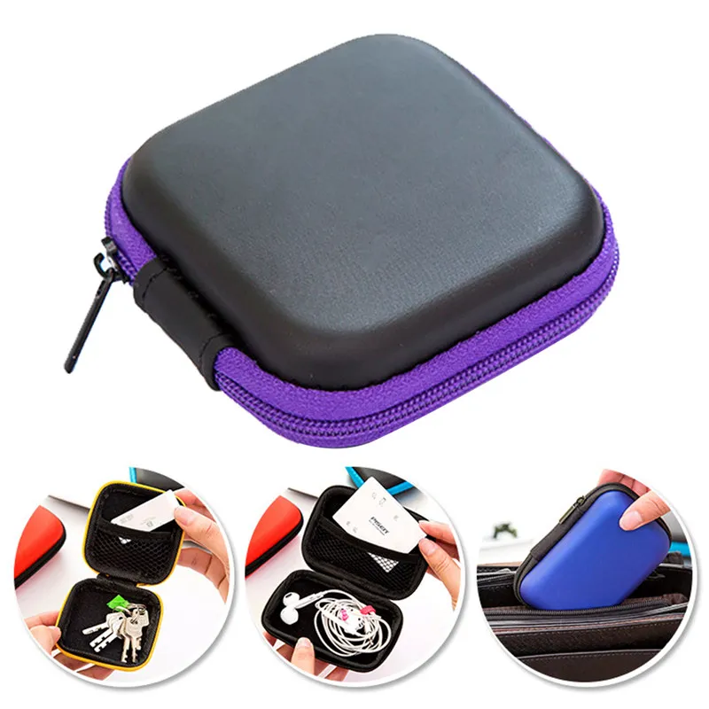 Earpiece Zipper Hard Headphone Case Portable Earbuds Pouch box EVA Leather Earphone Storage Bag Protective USB Cable Organizer (6)