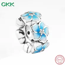 CKK Магнолия цветет бусины проложить Голубой Эмалью Ясно CZ DIY Fit PANDORA талисманы Серебро 925 для женщин ювелирных изделий CK009B