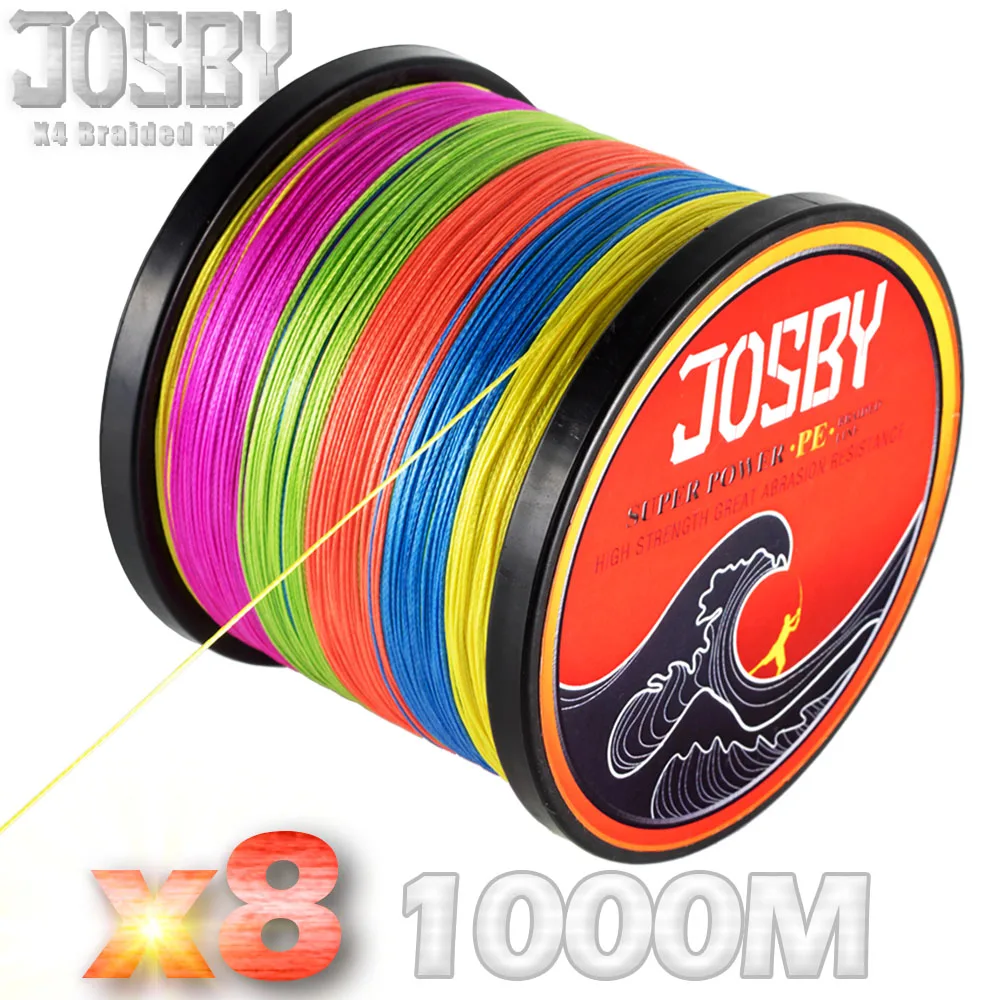 JOSBY бренд 1000 м 8 нитей разноцветный PE плетеный провод мультифиламентная леска