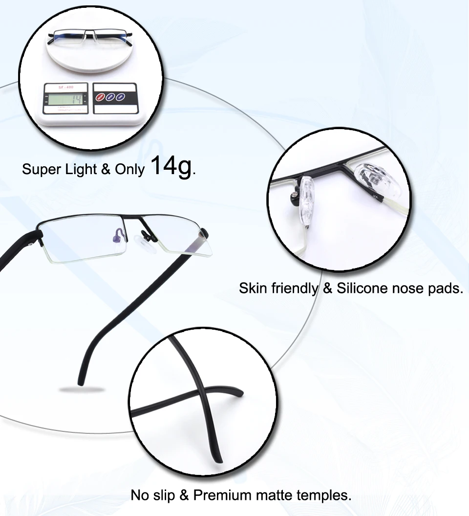 CGID TR90 с защитой от синего света, очки для чтения, Супер Легкая металлическая полуоправа с кожаным чехлом+ 1,0+ 1,5+ 2,0+ 2,5+ 3,0 LH3003