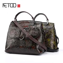 AETOO Original personality Embossed manual brush color retro genuine leather handbag  100% nature leather messenger bag women