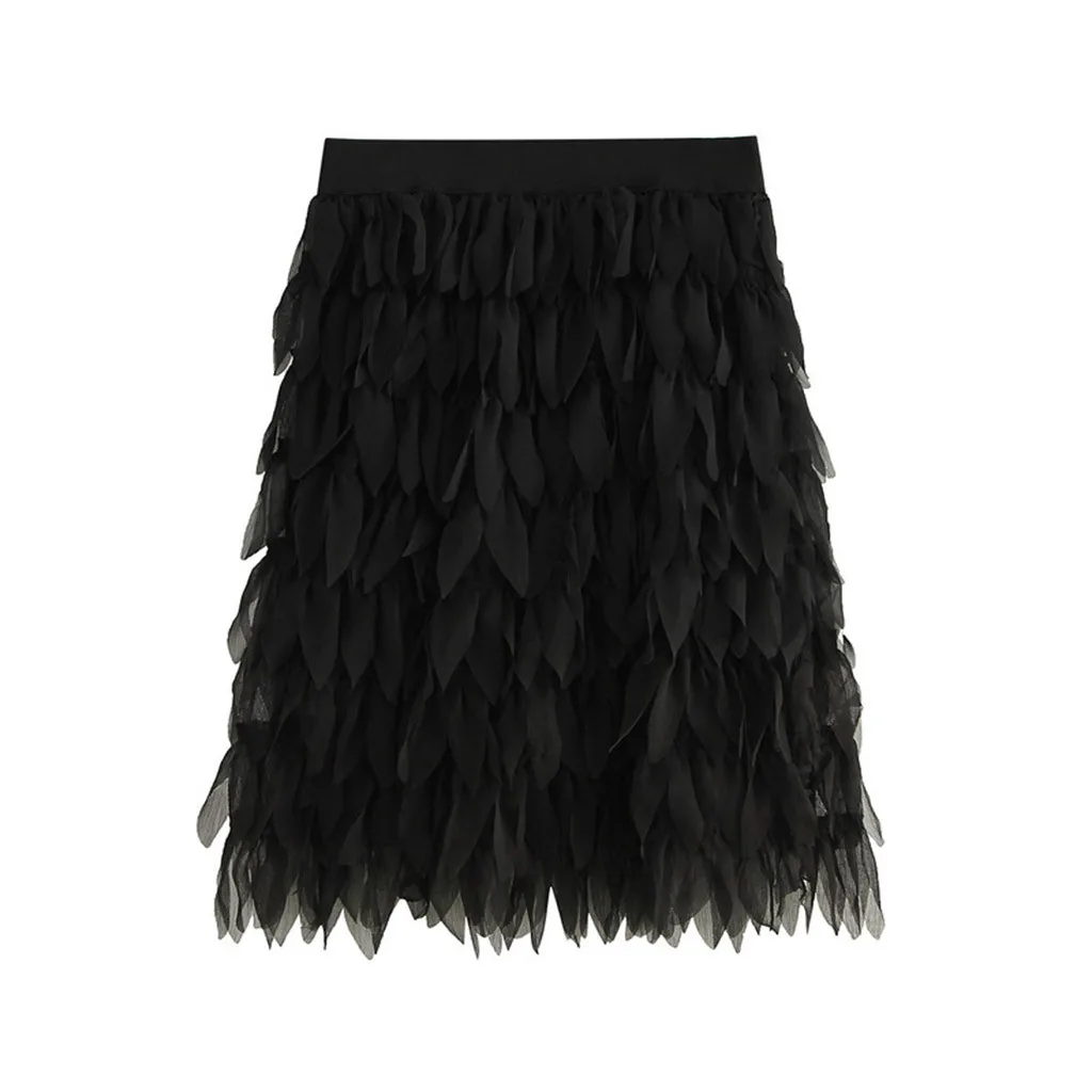 

2019 Summer Women Skirt Feather Fringed fluffy skirt Bohemia High Waist Beach Knee Length Long Skirt L508