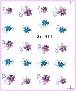 

6 PACK/ LOT GLITTER WATER DECAL NAIL STICKER FLOWER COTTON TREE LILAC SY411-416