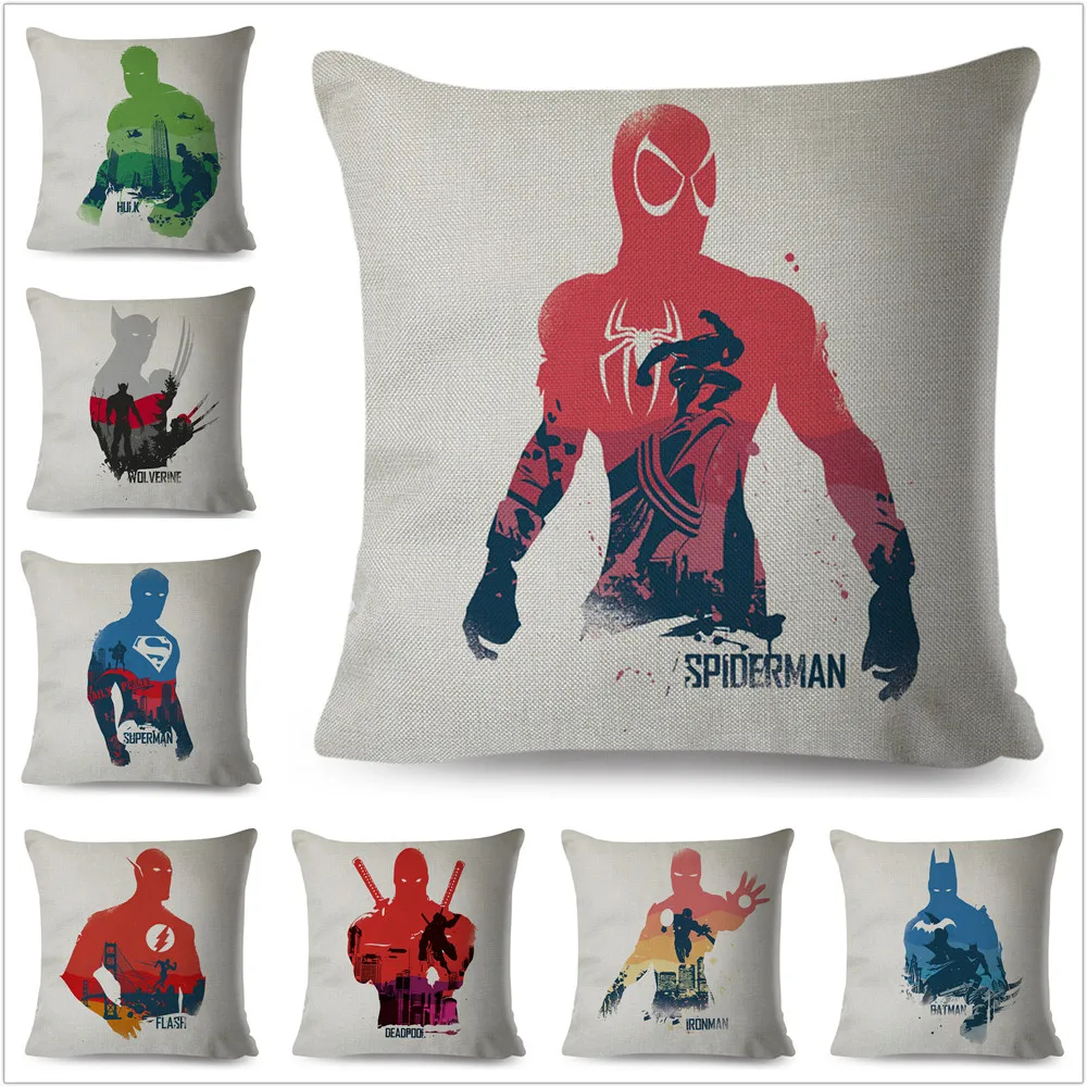 

Cartoon Marvel Avengers Deadpool Iron Man Super Hero Superman Pillow Case Linen Cushion Cover for Sofa Home Decor Pillowcase