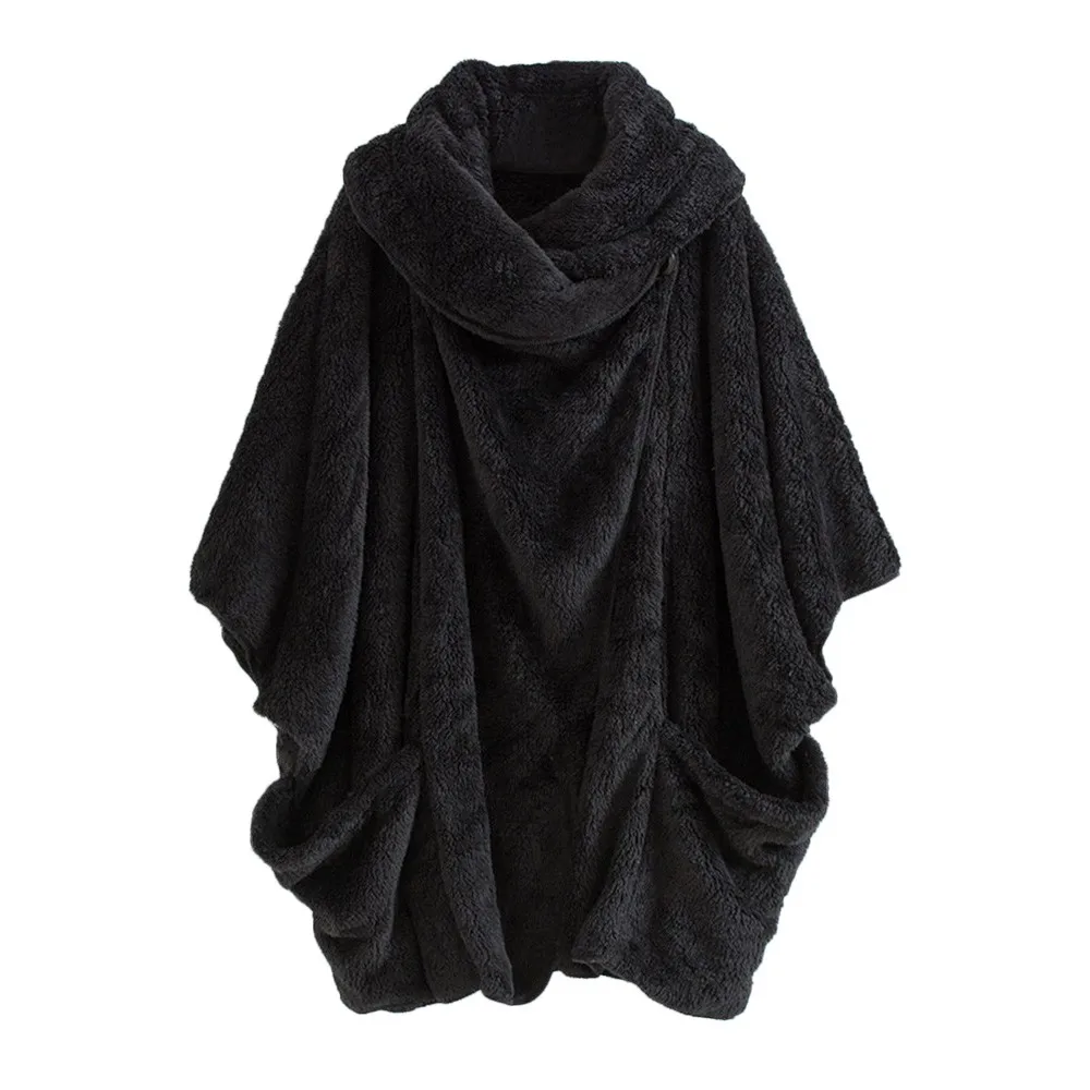 

New Fashion Winter Female jacket befree Casual Solid Turtleneck Big Pockets Cloak Coats Vintage Oversize Coats outwear plus size