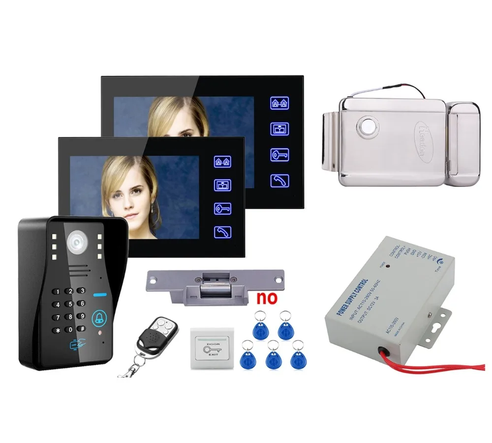 

Home set Touch Key 7" Lcd RFID Password Video Door Phone Intercom System Kit+ Electric Strike Lock+ Wireless Remote Control