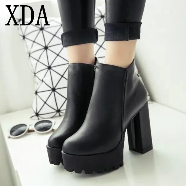 

XDA NEW Sexy Ultra High Heels Shoes Woman Female Round Toe Martin Boots Thick Heel Platform Women Shoes Ankle Boots