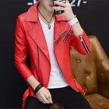 Весенне-осенняя мужская куртка из искусственной кожи белого и красного цвета с заклепками на молнии, приталенное пальто в стиле панк, одежда для сцены, джазовые костюмы