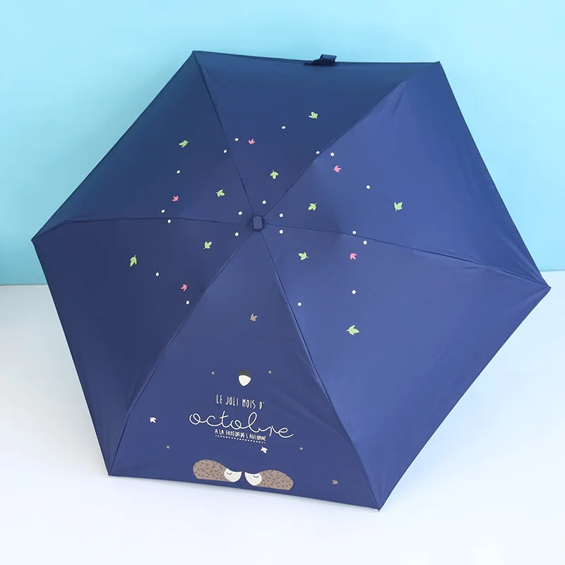 

Cute Hedgehog Pencil Umbrella Girls Anti-UV Waterproof Portable Travel Umbrella Five Folding Mini Pocket Rain Parasols