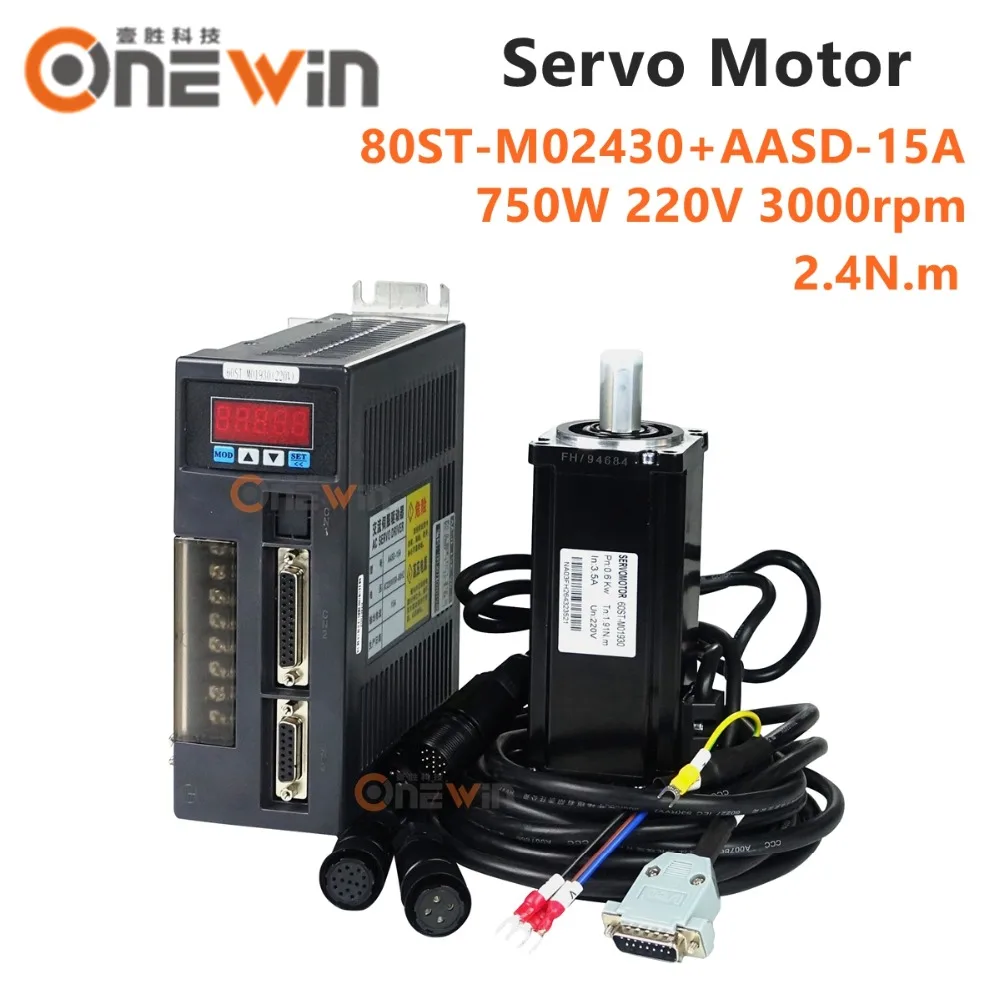 US $186.70 80STM02430 750W 24Nm AC Servo Motor Driver Kit Diameter 80mm 3000rpm Match Driver AASD15A Permanent Magnet