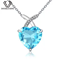 DOUBLE-R сердце Природный Голубой топаз кулон для Для женщин Щепка 925 кулон реального Ювелирные изделия с драгоценными камнями с цепочкой подарок на день рождения дамы
