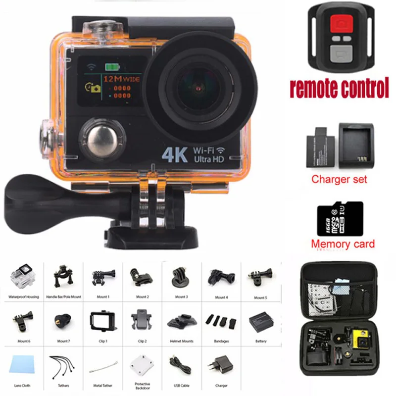 

H3R / H3 Action Camera Ultra 4K HD 2.0" Dual Screen Sports Camera With Remote Control Waterproof 170D Lens go - pro Style cam