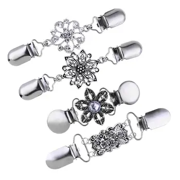 

JAVRICK 4 Pcs/set Retro Sweater Shawl Dress Cardigan Clip Neckline Clips Flower Pattern Collar Buckle For Charm Lady Girls Women